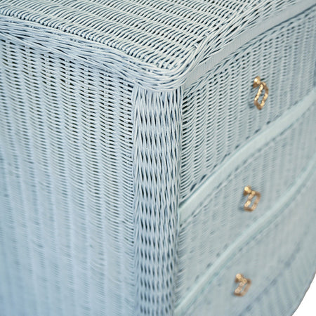 Channing Light Blue Woven Rattan Chest texture closeup