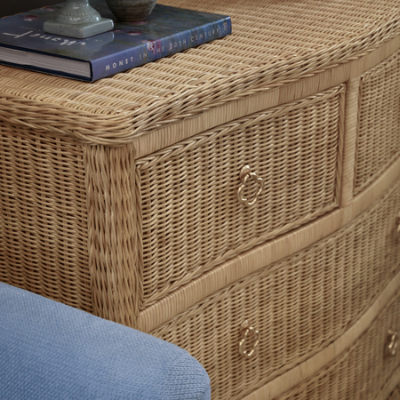 Channing Woven Rattan Chest drawer pull closeup