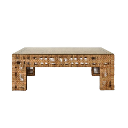 Chapin Rectangle Woven Rattan Coffee Table with glass top