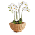 Charleston Woven Rattan Footed Bowl styled white orchid