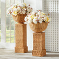 Charleston Woven Rattan Footed Bowls styled with pedestal bases