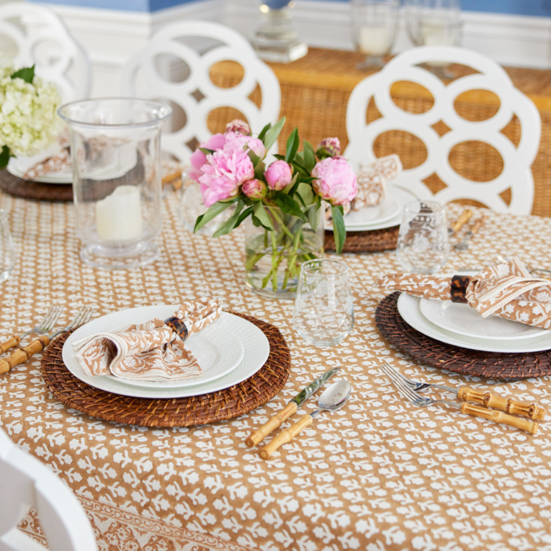 Charlotte Caramel Napkins and Tablecloth - Mackenzie Horan Dining Room Table