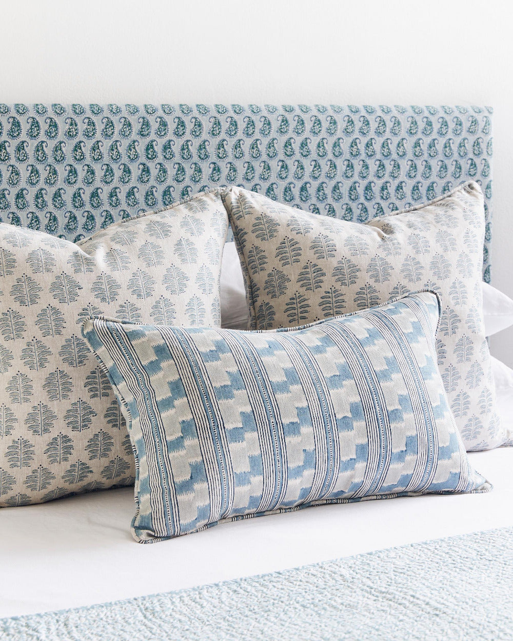 Chowk Tahoe and Paros Tahoe Pillows on Bed