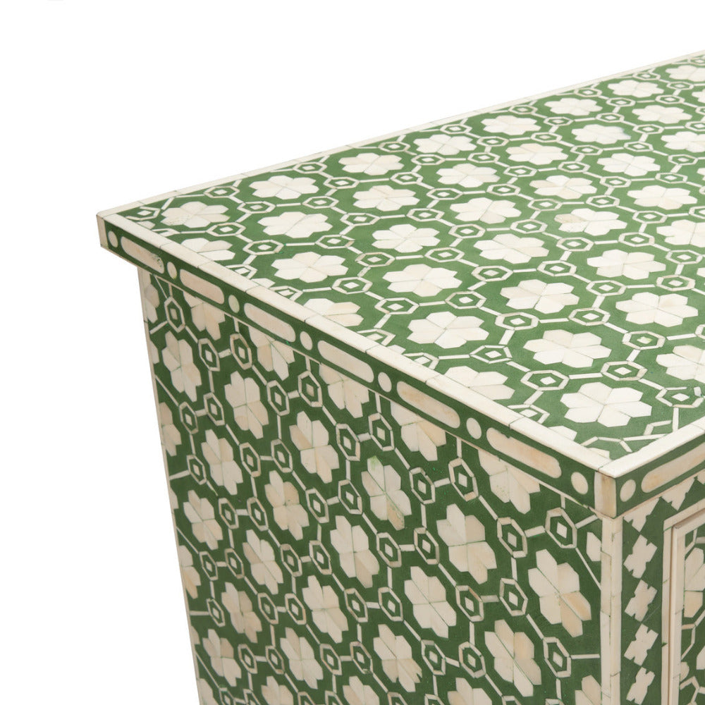 Clementine Green Floral Bone Inlay Chest closeup