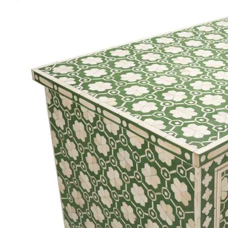 Clementine Green Floral Bone Inlay Chest closeup