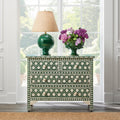 Clementine Green Inlay Chest styled in window