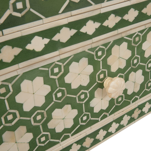 Clementine Green Inlay chest drawer floral details
