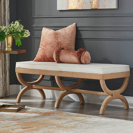 Coastal Rope Bench Styled in grey room