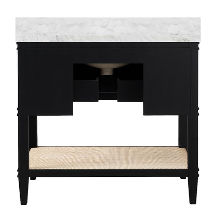 Cogswell Black Marble Top Vanity back cutout for installation