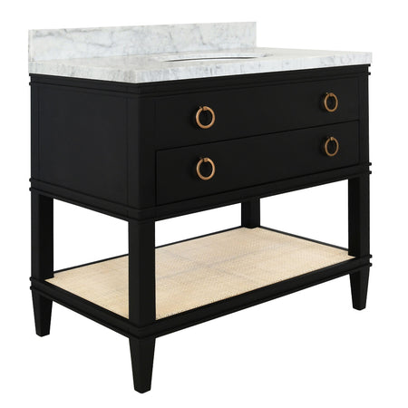 Cogswell Black Marble Topped Vanity with Cane Shelf