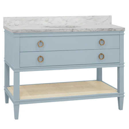 Cogswell Light Blue Vanity with woven cane shelf - 48" Wide