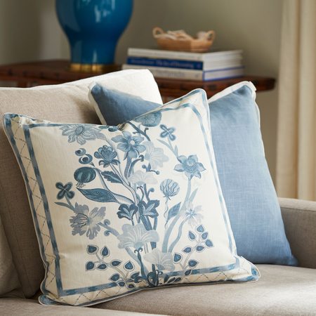 Colette Floral Pillow with Dusty Blue Linen Pillow
