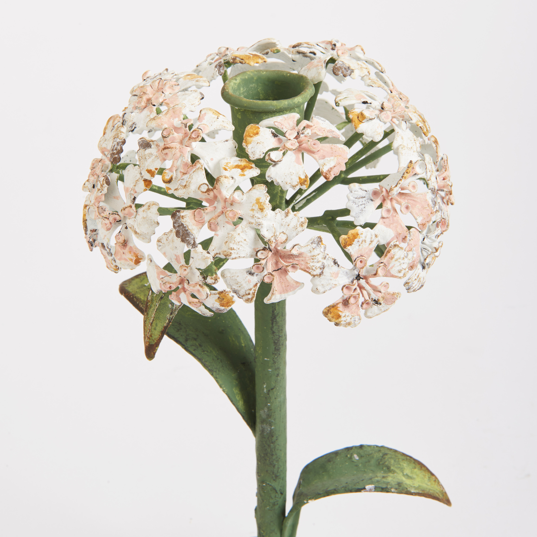 Handpainted Hydrangea Taper Holder closeup