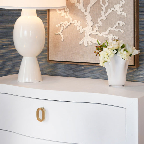 Castella White Lacquered Linen Chest Styled Closeup