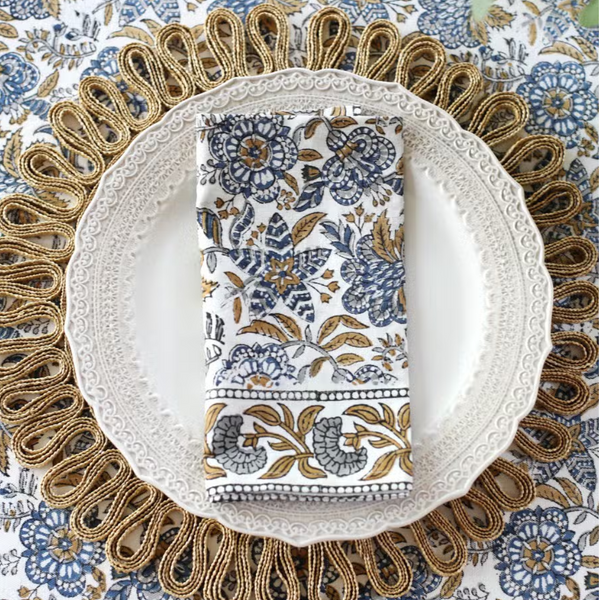 Cordoba Block Print Napkin Styled with white plate