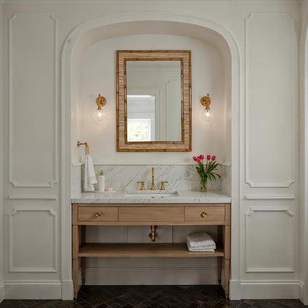 Corsica Bamboo Wall Mirror in classic bathroom