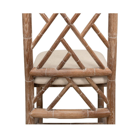 Crosby Oak Side Chair fretwork faux bamboo design closeup