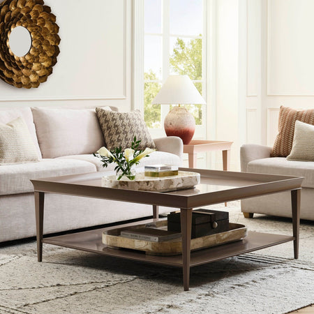 Custom Color Spencer Coffee Table styled in living room