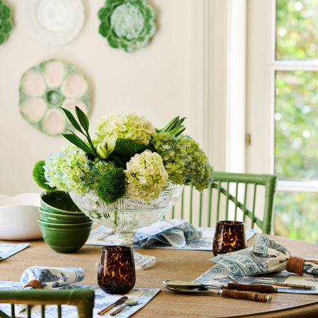 Cut Glass Bowl styled with hydrangeas - Nola Oyster plate on wall