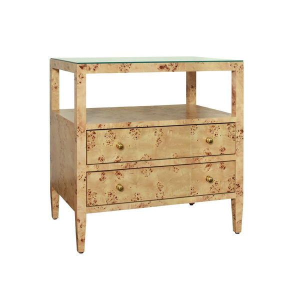 Damien Burl Side Table - Nightstand with two drawers