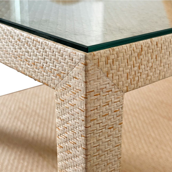 Damien Natural Side Table Grasscloth texture