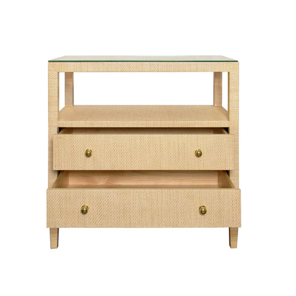 Damien Natural Grasscloth Side Table with two drawers