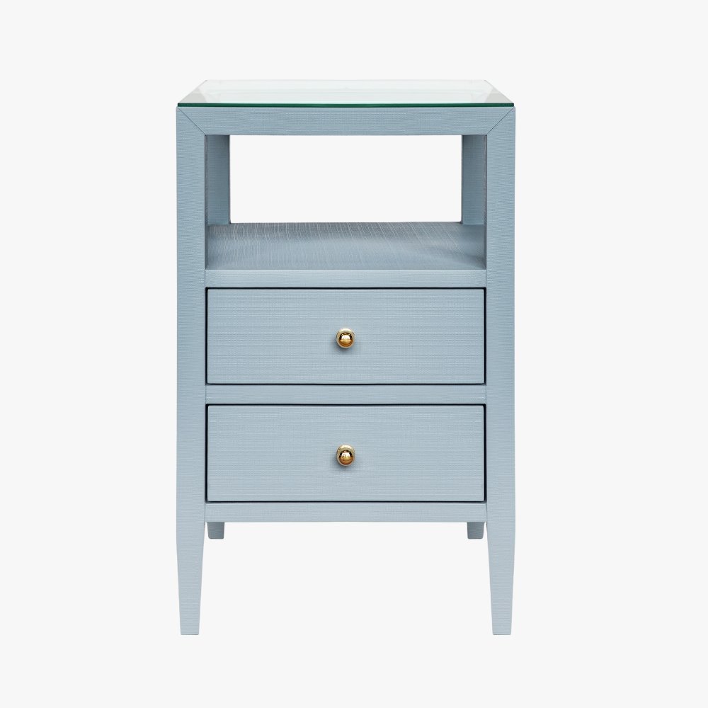 Daisy Light Blue Side Table Lacquered Linen Furniture Dear Keaton