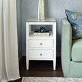 Daisy White Lacquered Linen Side Table next to sofa