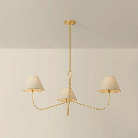 Dalton  3 Arm Gold Chandelier illuminated