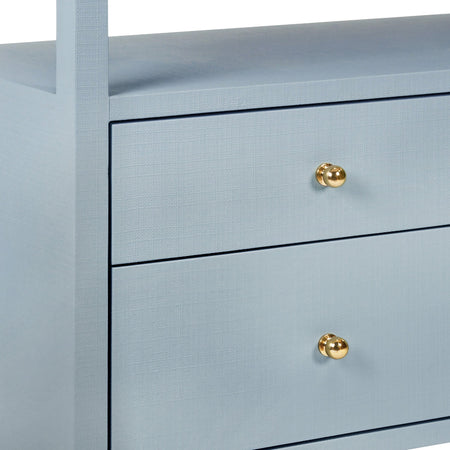 Damien Light Blue Textured Linen Console Table Corner texture closeup