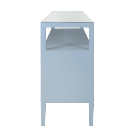 Damien Light Blue Textured Linen Console Table side view
