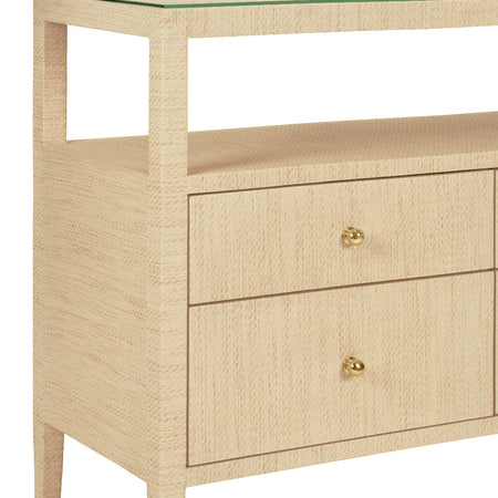 Damien Natural Grasscloth Console Table corner closeup