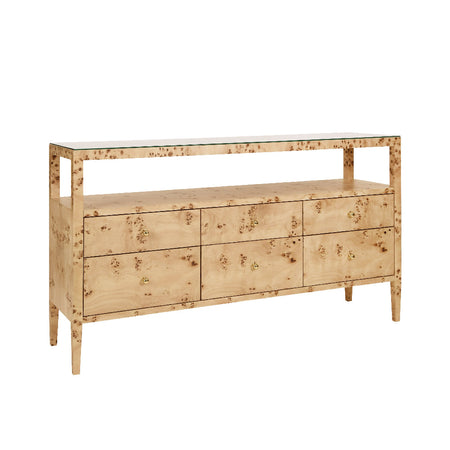 Damien Six Drawer Burl Console Table