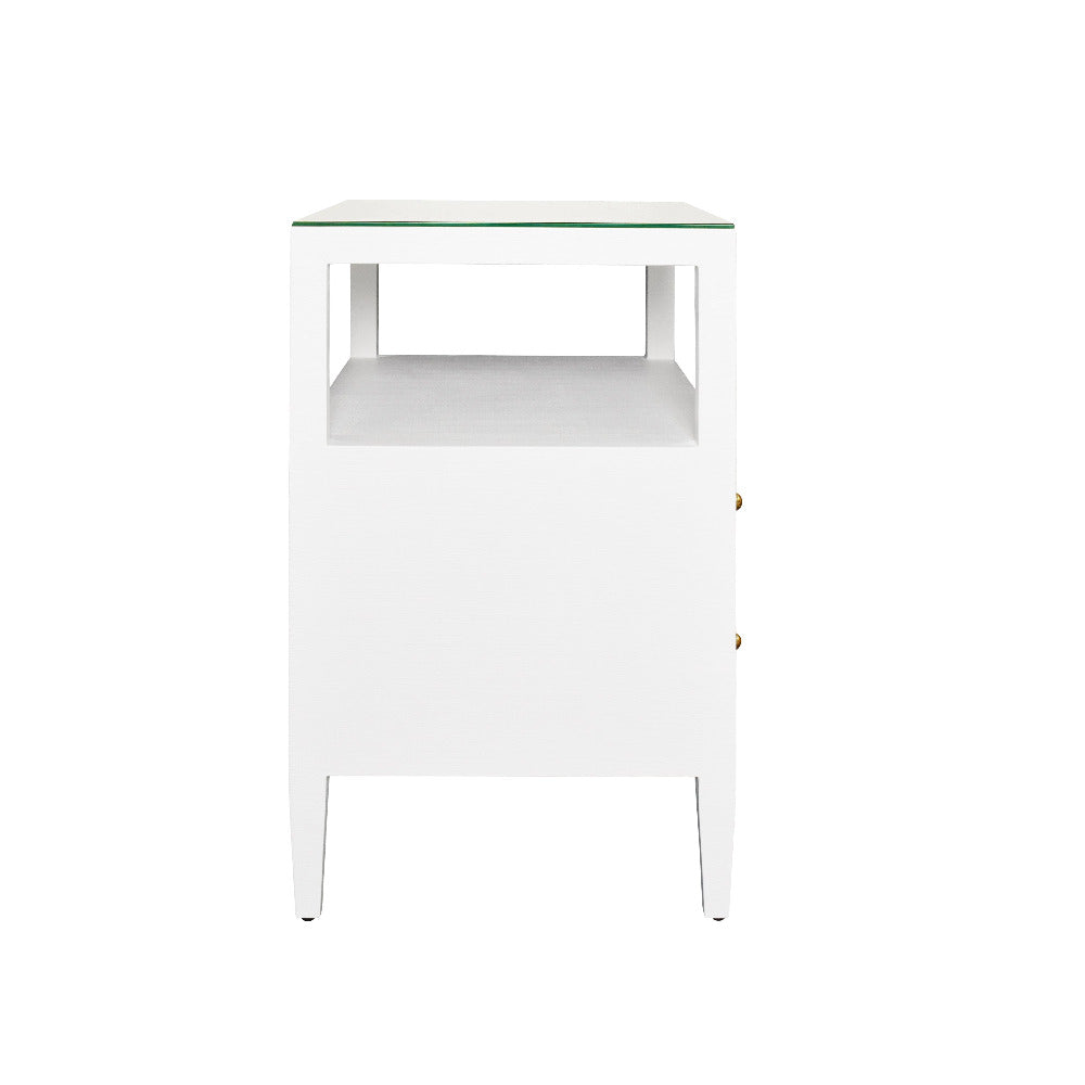 Damien White Lacquered Linen Side Table side view