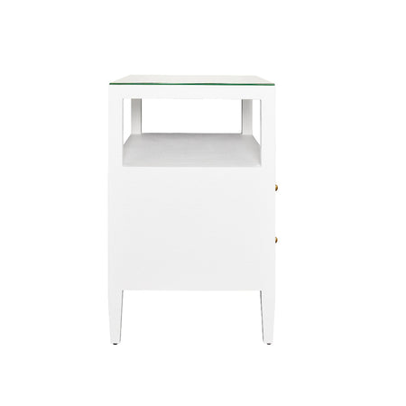 Damien White Lacquered Linen Side Table side view