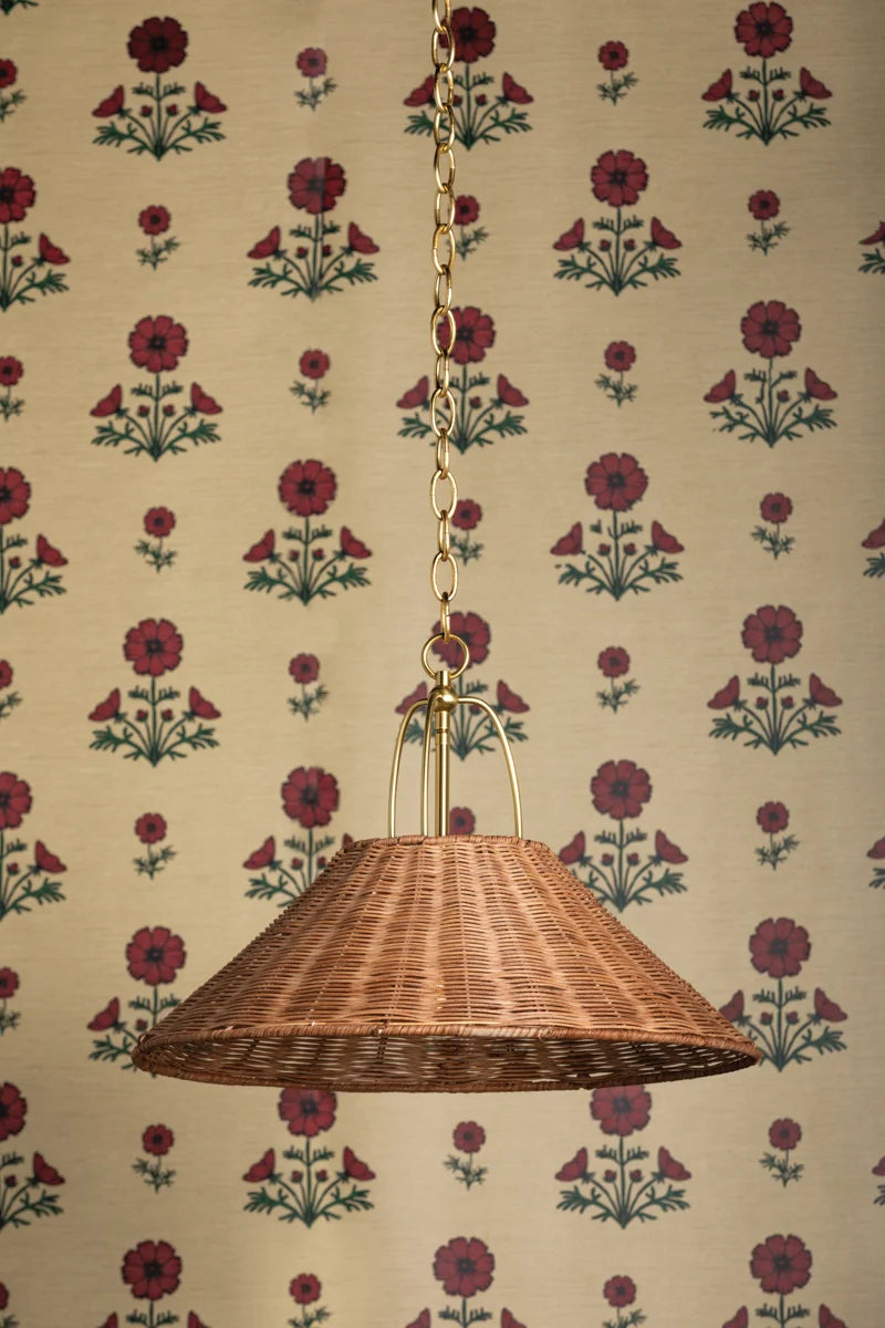 Davida Woven Rattan Pendant with wallpaper