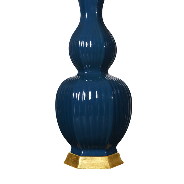 Delaney Ribbed Navy Lamp Base with Gold Pedestal