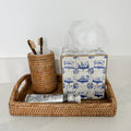 Delft tissue box cover in Teplin wicker tray