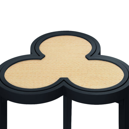 Deschamps Navy Accent Table - grasscloth top closeup