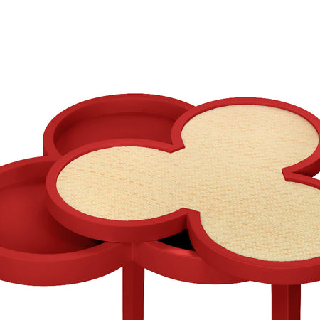Deschamps Red Matte Lacquer Clover top table - grasscloth detail