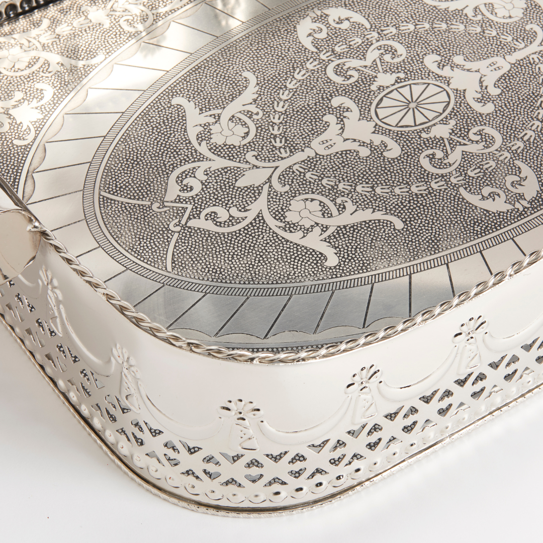 Devon Nickel Embossed Bar Tray - etched details