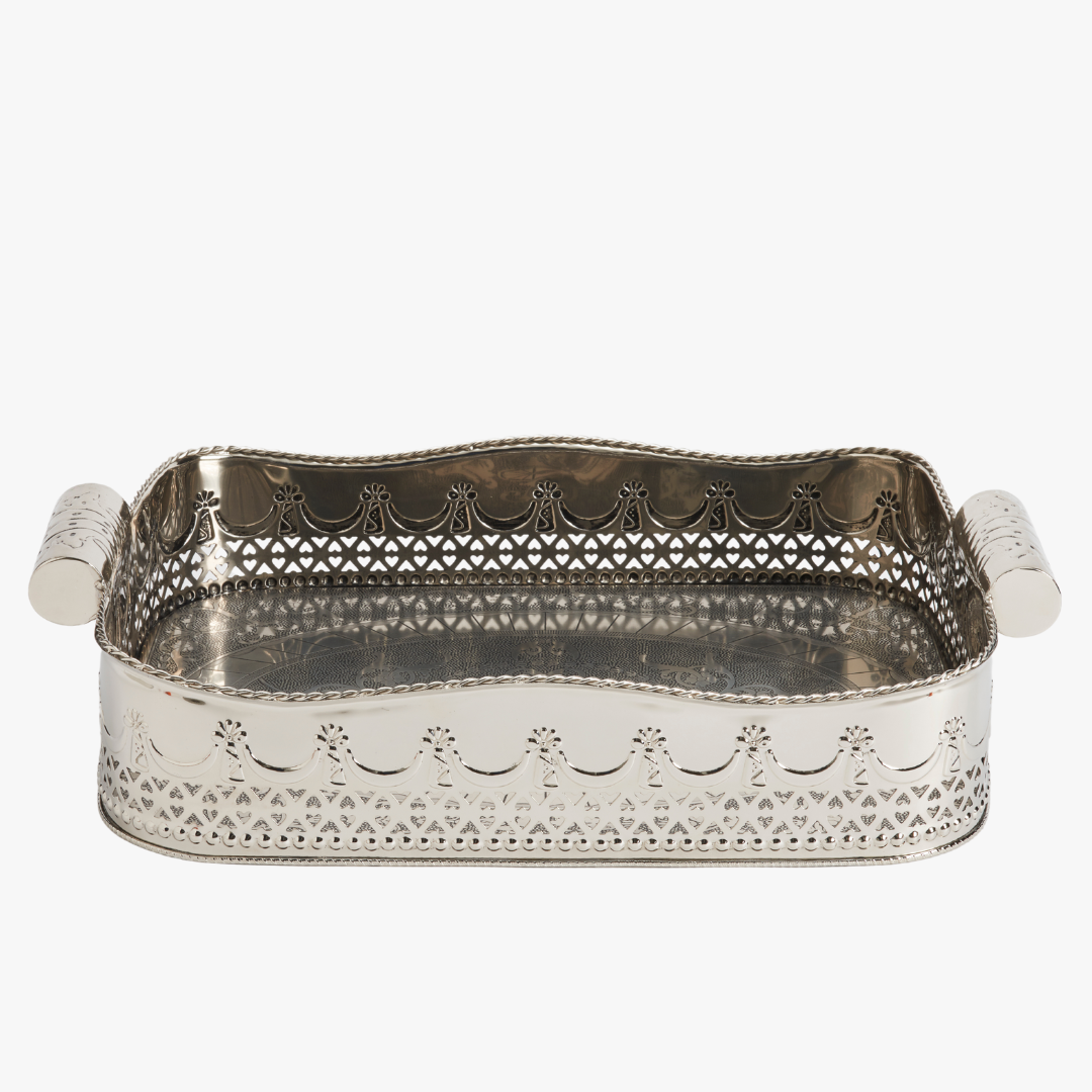 Devon Nickel Embossed Bar Tray with handles