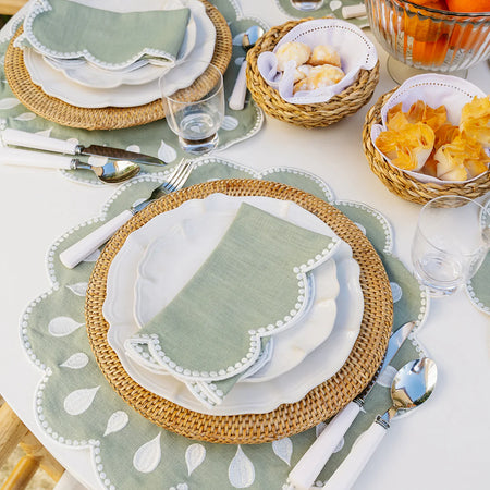 Dots Sage Placemats and napkins styled on tabletop