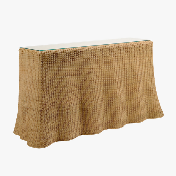 Draped Wicker Console Table - Wavey Edge Natural Wicker - Dear Keaton