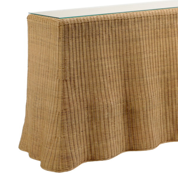 Draped Wicker Console Table - Wavey Edge Natural Wicker - Dear Keaton