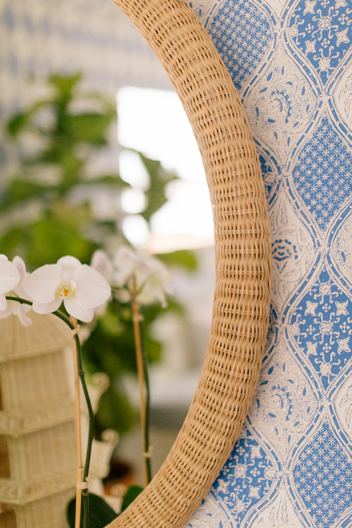 Dunmore Round Wicker Mirror - Amanda Lindroth Interiors closeup