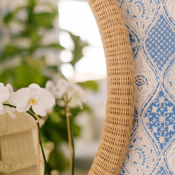 Dunmore Round Wicker Mirror - Amanda Lindroth Interiors closeup