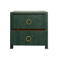 Miles Forest Green Grasscloth Two Drawer Nightstand with open drawers