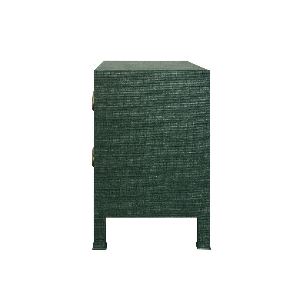 Miles Forest Green Grasscloth Two Drawer Nightstand side view