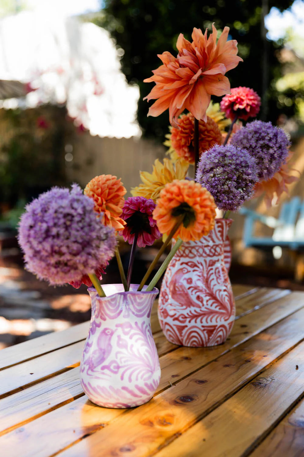 Casa Coral Pitcher with Casa Lilac Small Pitcher